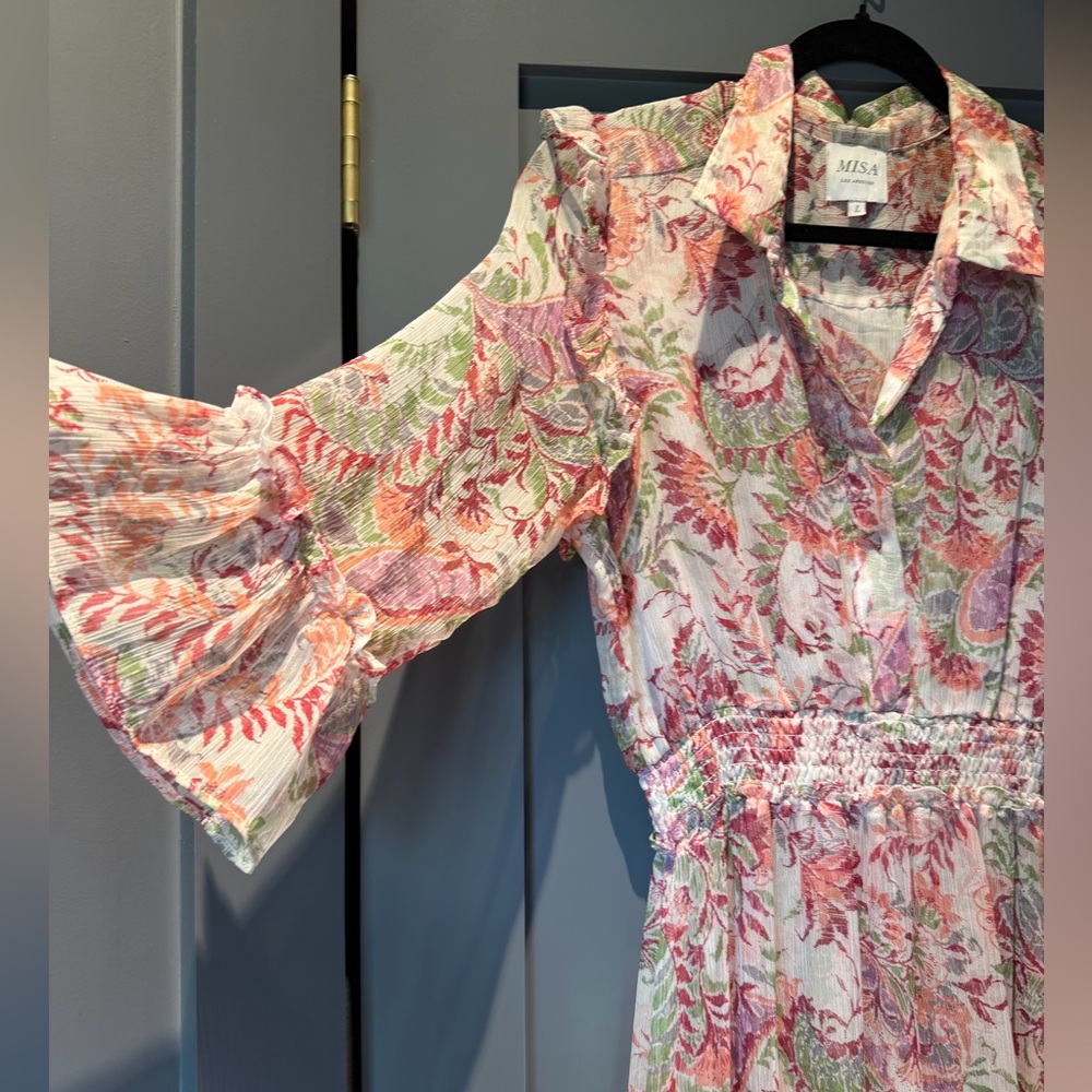 MISA Floral Dress with Bell Sleeves